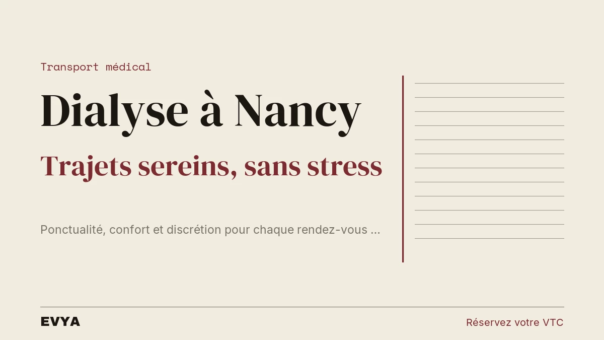 Editorial visual EVYA VTC Nancy: dialysis medical support, serene and comfortable regular journeys