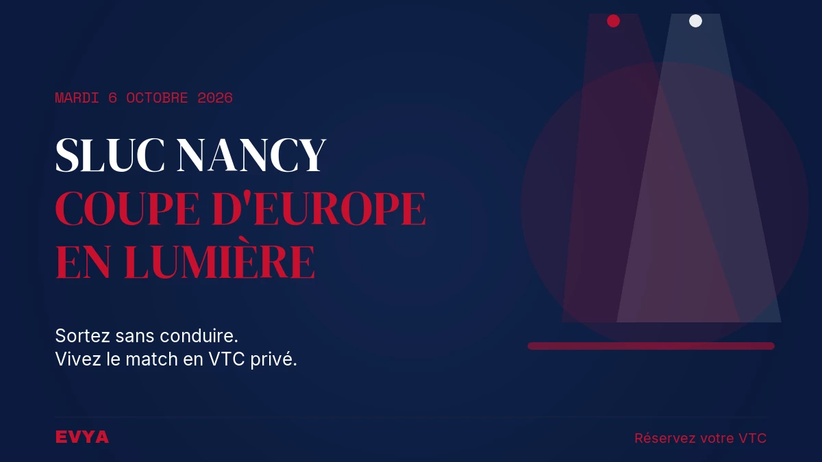 Affiche événement SLUC Nancy Coupe d'Europe 6 octobre 2026 - VTC privé EVYA Nancy